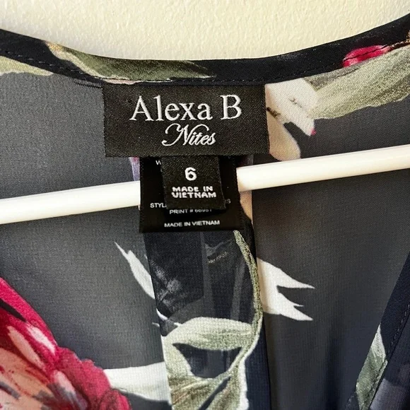 Alexa B Nites Navy Floral Sheer Chiffon Nightgown
